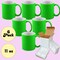 6 PACK 11OZ GREEN Fluorescent / Neon Sublimation Mugs with Foam Supports Cardboard Boxes
